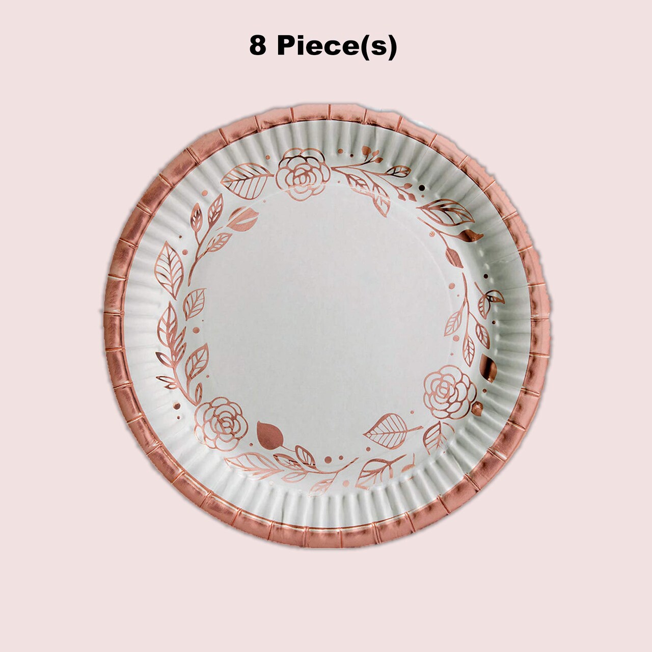 8 Ct. Rose Gold Foil Floral Paper Dessert Plates Elegant Wedding & Bridal Shower Tableware 7"